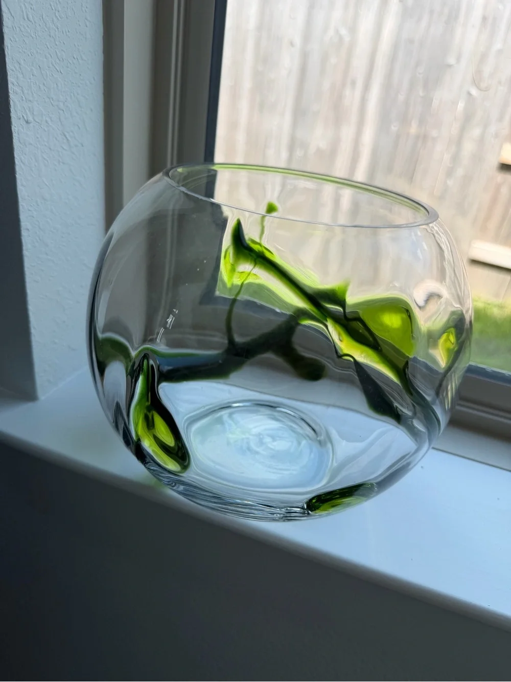Handblown Glass Bowl with Green Accents